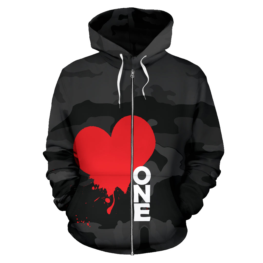 One Love Army Black Red Heart 1 Zip up