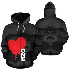 One Love Army Black Red Heart 1 Zip up