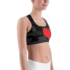 One Love Army Black Red Heart Sports bra