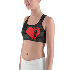 One Love Army Black Red Heart Sports bra