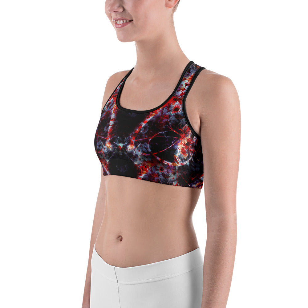 Abstract Flower Red Sports bra